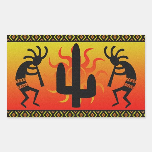 Sticker Rectangulaire Désert Sun Cactus Sud-Ouest Kokopelli (Devant)