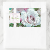 Sticker Rectangulaire Design floral | Rose rose | Monogramme (Sac)