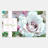 Sticker Rectangulaire Design floral | Rose rose | Monogramme (Devant)