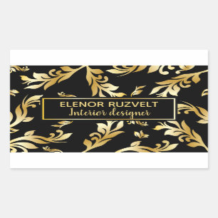 Sticker Rectangulaire Design moderne élégant Lux Black Gold Floral Damas