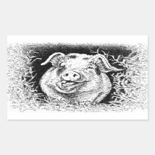 Sticker Rectangulaire dessin animal de porc heureux