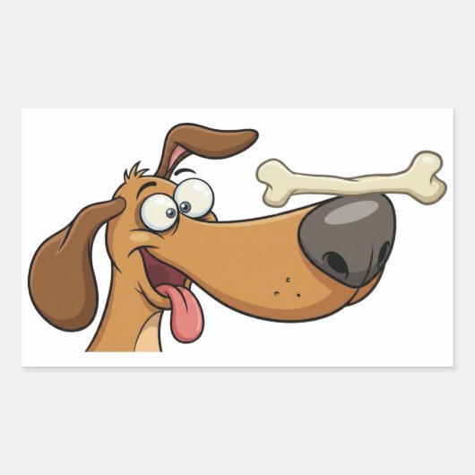 Sticker Rectangulaire Dessin animé d'un chien équilibrant un os (Devant)