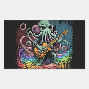Sticker Rectangulaire Dessin Cthulhu Rock 'n Roll