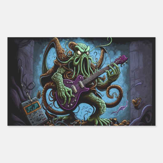 Sticker Rectangulaire Dessin Cthulhu Rock 'n Roll (Devant)