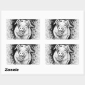 Sticker Rectangulaire dessin d'animal de porc heureux (Feuille)