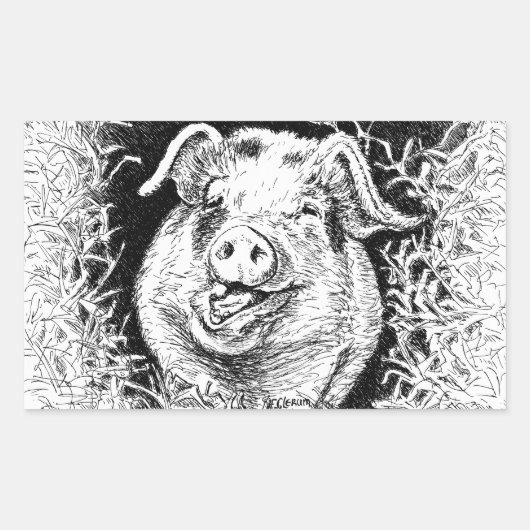 Sticker Rectangulaire dessin d'animal de porc heureux (Devant)