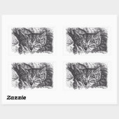 Sticker Rectangulaire Dessin de chat couché mignon (Feuille)