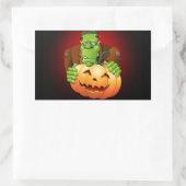 Sticker Rectangulaire Dessin de Frankenstein Monster avec Citrouille (Sac)