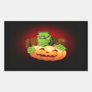 Sticker Rectangulaire Dessin de Frankenstein Monster avec Citrouille