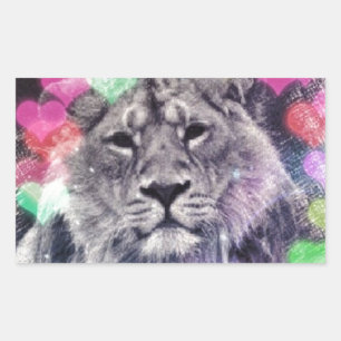 Sticker Rectangulaire Dessin de Lion Heart Bokeh Art numérique