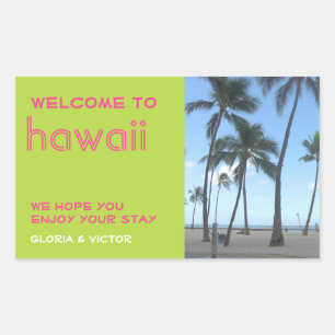 Sticker Rectangulaire Destination mariage vert sac cadeau tropical étiqu