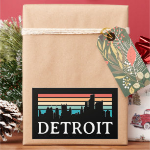 Sticker Rectangulaire Detroit Michigan Vintage Sunset Skyline Retro