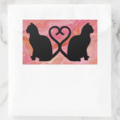 Sticker Rectangulaire Deux chats - Tails cardiaques sur marbre rose (Sac)
