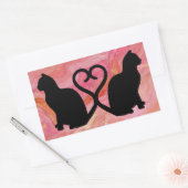 Sticker Rectangulaire Deux chats - Tails cardiaques sur marbre rose (Enveloppe)