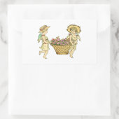 Sticker Rectangulaire Deux Cherubs Portant Des Fleurs (Sac)