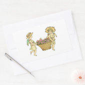 Sticker Rectangulaire Deux Cherubs Portant Des Fleurs (Enveloppe)