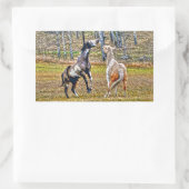 Sticker Rectangulaire Deux Chevaux de Peinture Pinto Jouant Équine Art D (Sac)
