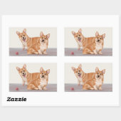 Sticker Rectangulaire Deux Corgis mignons (Feuille)