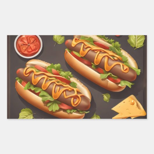 Sticker Rectangulaire Deux hotdog (Devant)