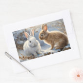 Sticker Rectangulaire Deux lapins lapins adorables Brown et blancs dans  (Enveloppe)