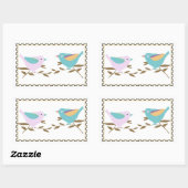 Sticker Rectangulaire Deux petits oiseaux Timbre faux (Feuille)