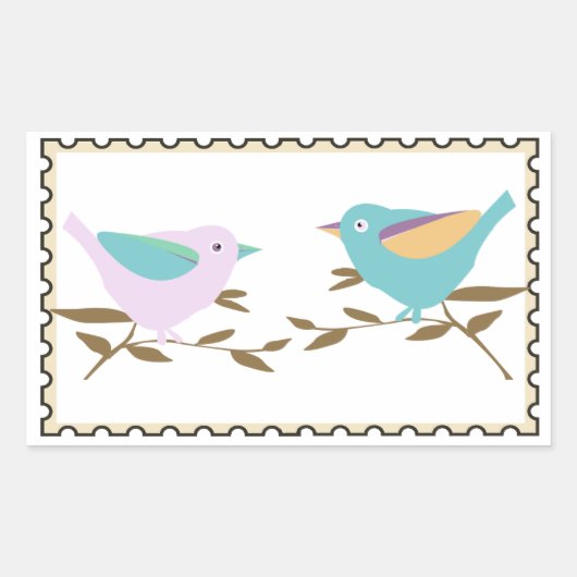 Sticker Rectangulaire Deux petits oiseaux Timbre faux (Devant)