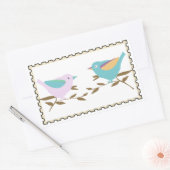 Sticker Rectangulaire Deux petits oiseaux Timbre faux (Enveloppe)