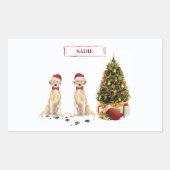 Sticker Rectangulaire Deux récupérateurs du Labrador Drôle chien de Noël (Devant)