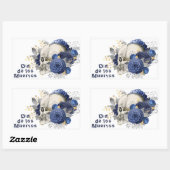 Sticker Rectangulaire Dia de los Muertos Blue Floral Crâne (Feuille)