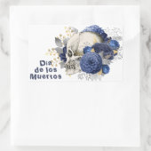 Sticker Rectangulaire Dia de los Muertos Blue Floral Crâne (Sac)