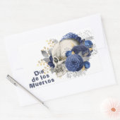 Sticker Rectangulaire Dia de los Muertos Blue Floral Crâne (Enveloppe)