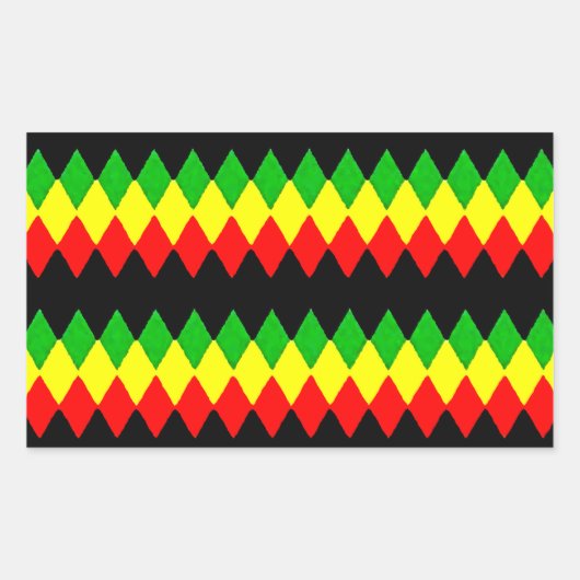 Sticker Rectangulaire Diamants de rasta. Or rouge et vert. Jah Rastafari (Devant)