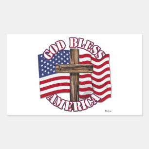 Sticker Rectangulaire Dieu bénisse l'Amérique avec le drapeau américain