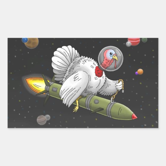 Sticker Rectangulaire Dinde Fusée dans l'Espace (Devant)