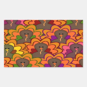 Sticker Rectangulaire Dindes de Thanksgiving Colorées Amusantes