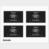Sticker Rectangulaire Diplôme Noir & Argent, Casquette & Diplôme (Feuille)
