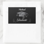 Sticker Rectangulaire Diplôme Noir & Argent, Casquette & Diplôme (Sac)