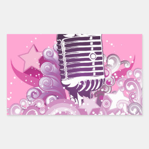 Sticker Rectangulaire diva chantant microphone vintage étoiles et volute