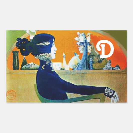 STICKER RECTANGULAIRE DIVA EN BLEU, MONOGRAMME DE MODE BEAUTÉ (Devant)