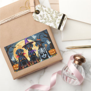 Sticker Rectangulaire Doberman Chiens Citrouille Halloween Drôle