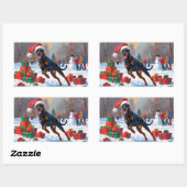 Sticker Rectangulaire Doberman coule dans la neige avec le Casquette de  (Feuille)