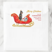 Sticker Rectangulaire Doberman Pinscher Chien de Noël Sleigh (Sac)