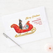 Sticker Rectangulaire Doberman Pinscher Chien de Noël Sleigh (Enveloppe)