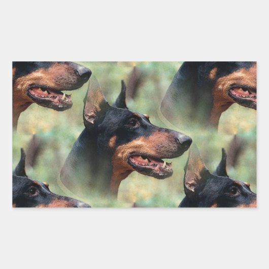 Sticker Rectangulaire Doberman Pinscher dans les bois (Devant)
