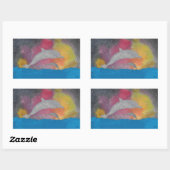 Sticker Rectangulaire Dolphins Against a Galaxy Sky (Feuille)