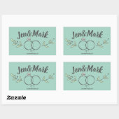 Sticker Rectangulaire Doodle à anneau Mariage moderne Enregistrer la dat (Feuille)