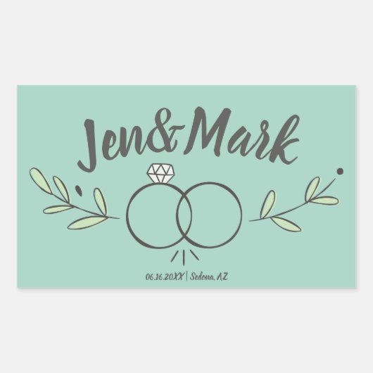 Sticker Rectangulaire Doodle à anneau Mariage moderne Enregistrer la dat (Devant)