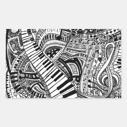 Sticker Rectangulaire Doodle de musique classique avec clavier de piano (Devant)