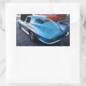 Sticker Rectangulaire Dos d'une Corvette stingray bleu ciel classique (Sac)
