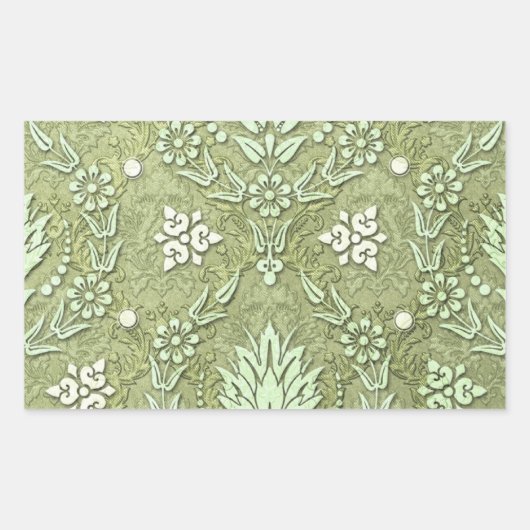 Sticker Rectangulaire Double Daisy Damask dans les tons vert olive (Devant)